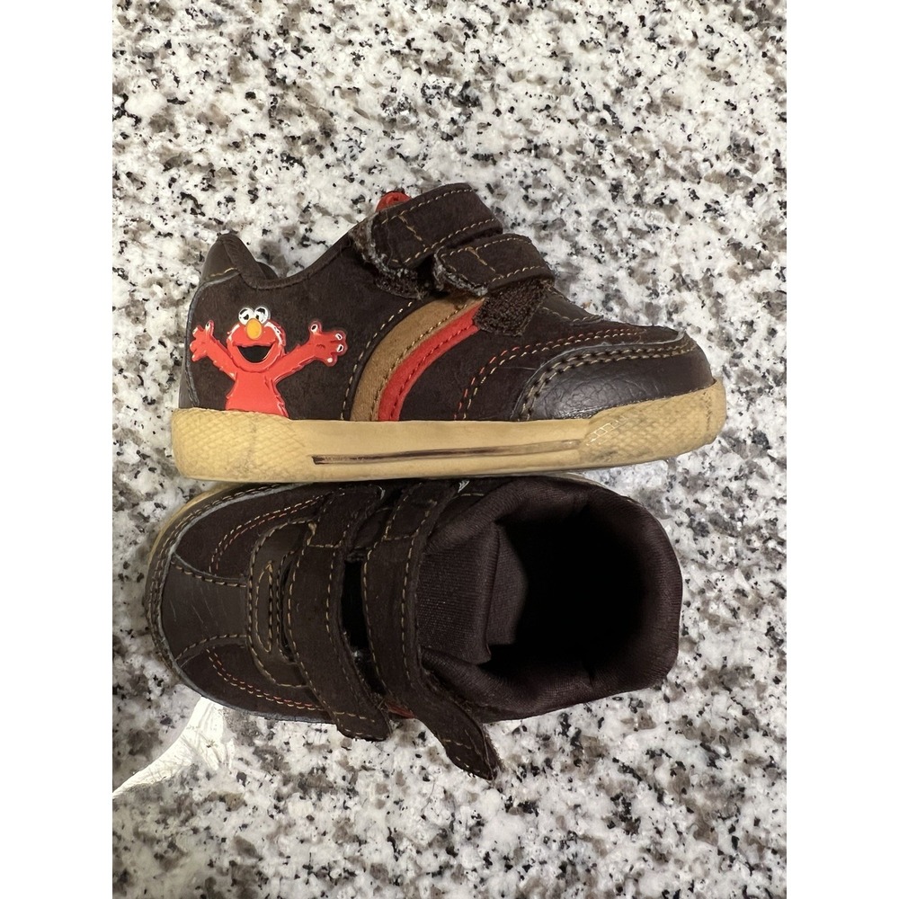 Vintage Sesame Street Elmo Kids Hook & Loop Sneakers Brown Elmo Size 4W